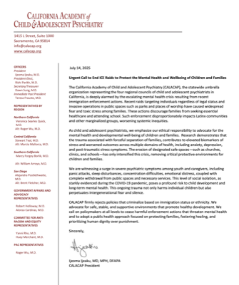 CALACAP Policy Letter Immigration Raids July 2025